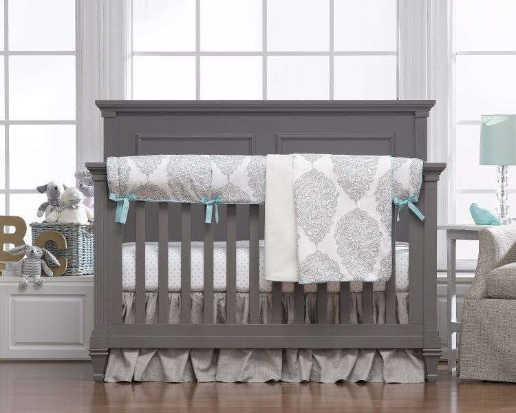 Liz & Roo Harper Taupe and Aqua Linen Bumperless Bedding Set