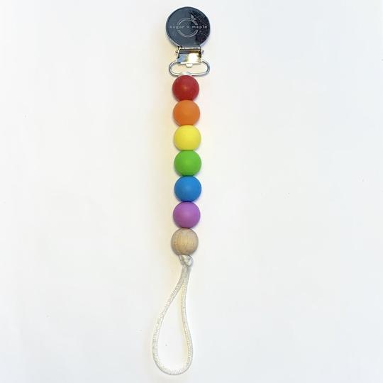 Sugar + Maple Silicone Pacifier + Teether Clip - Rainbow