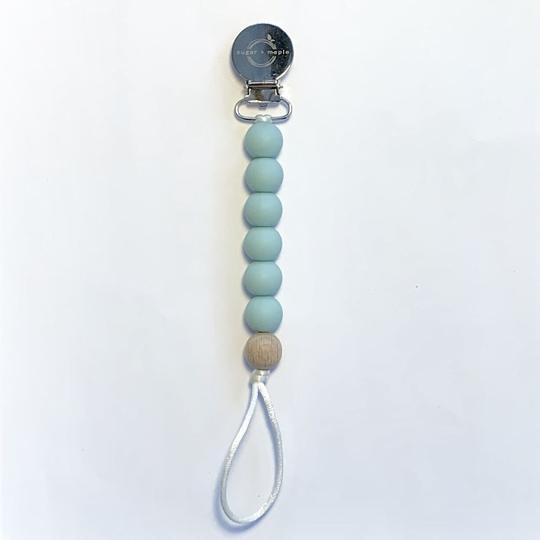 Sugar + Maple Silicone Pacifier + Teether Clip - Seaglass