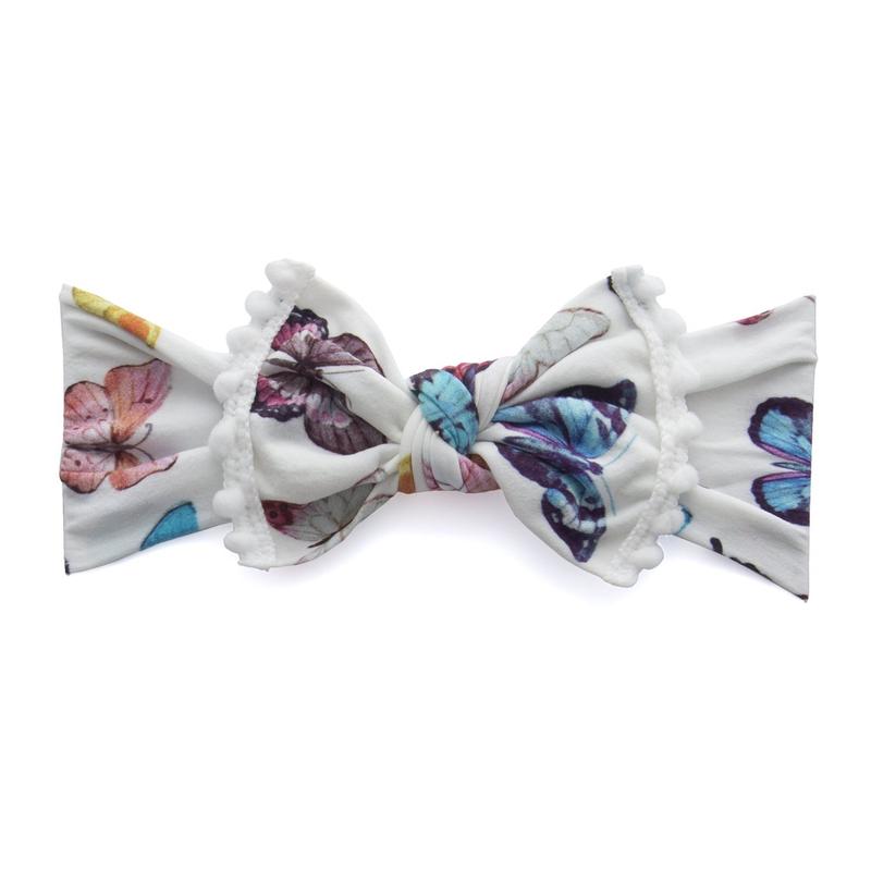 Trimmed Printed Knot Butterfly Chart White Pom