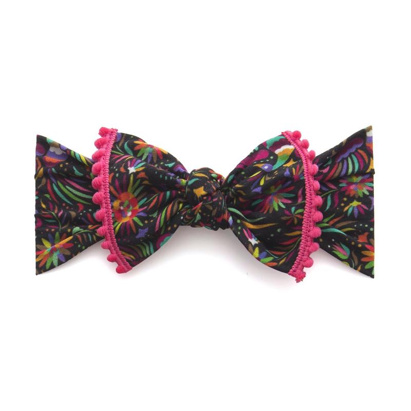 Trimmed Printed Knot Cinco Bird Hot Pink Pom