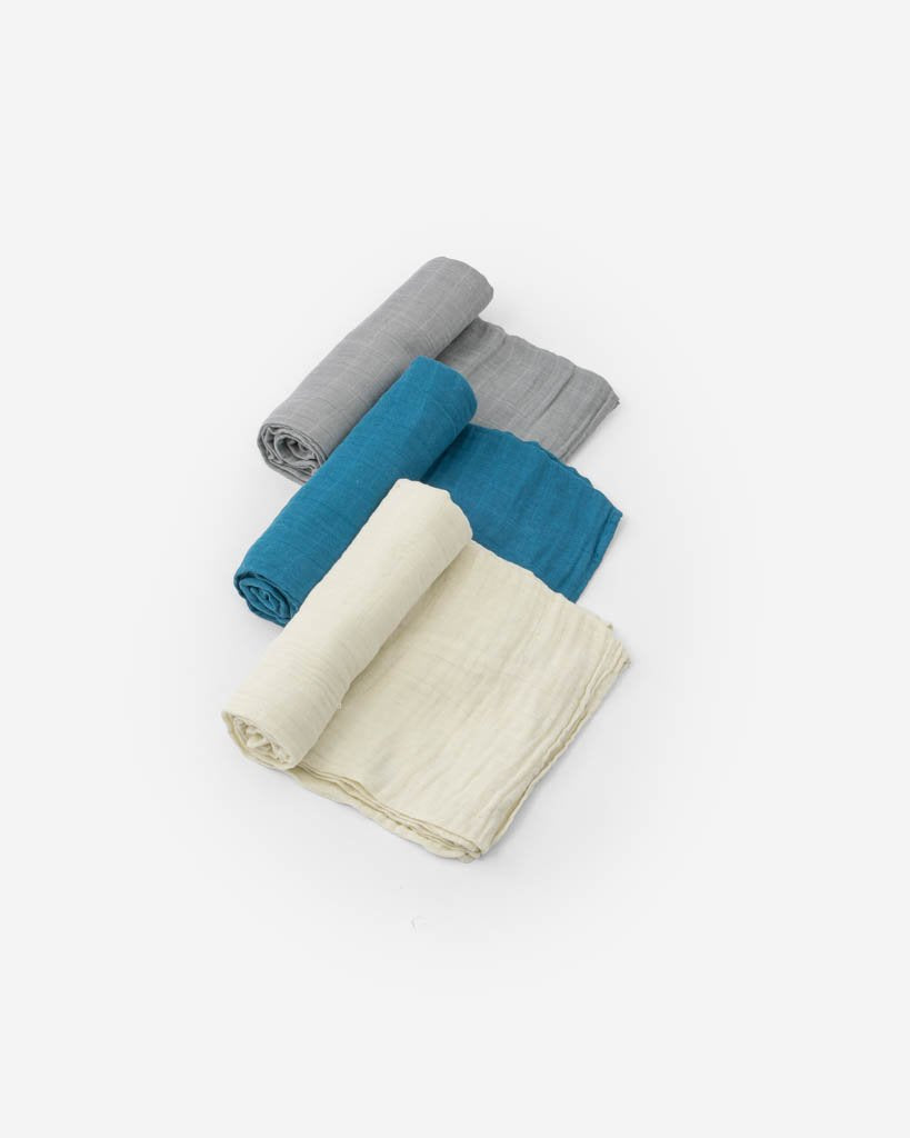 Cotton Muslin Swaddle 3 Piece Set in Lake