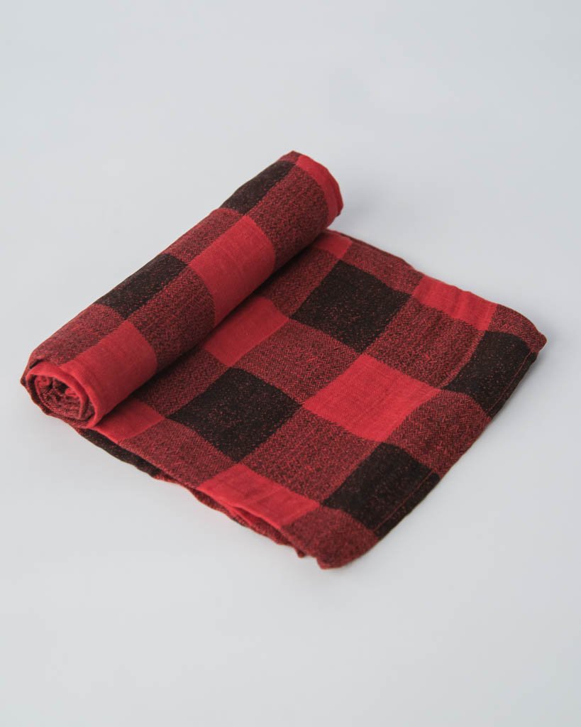 Cotton Muslin Single Swaddle - Red Plaid