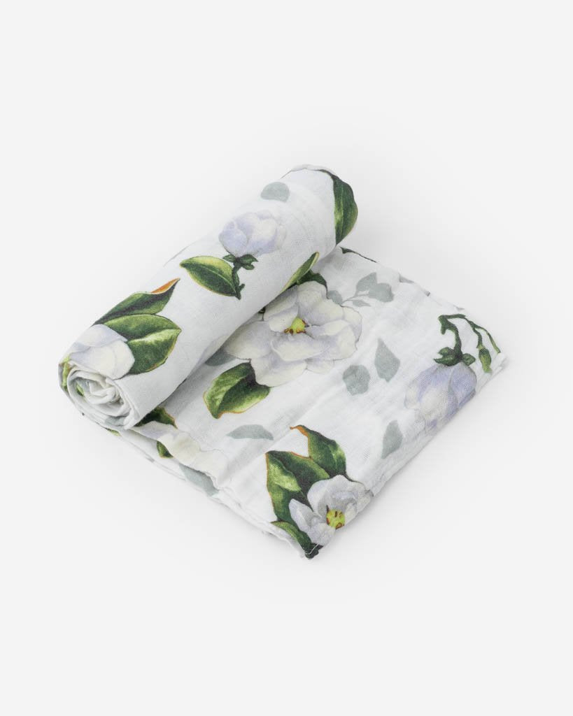 Cotton Muslin Single Swaddle - Magnolia Blossoms