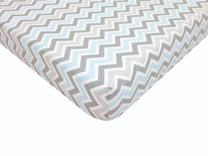 Percale Crib Sheet, Blue Zig Zag